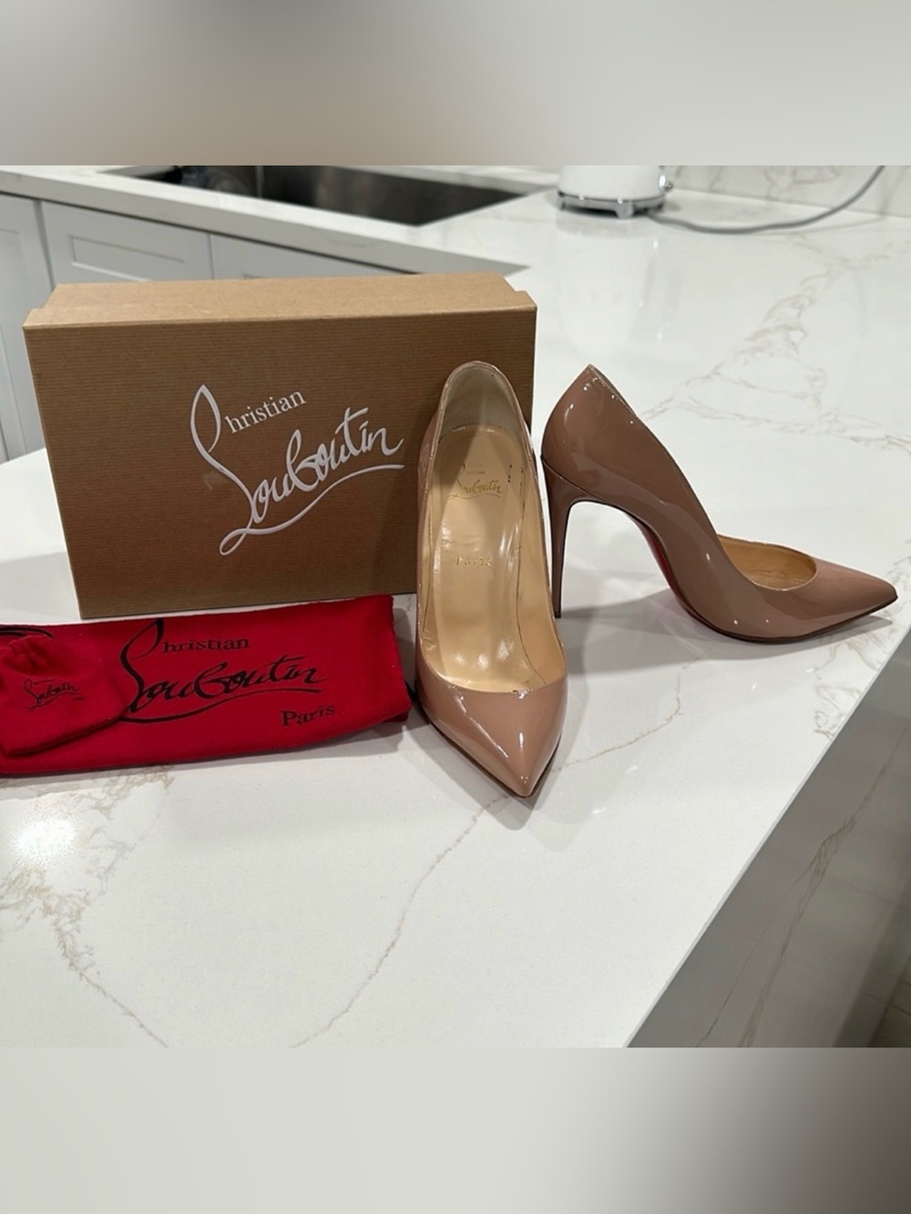 Christian Louboutin Nude Patent Pigalle 100mm Pumps